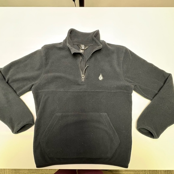 3/$30 Volcom Stone Boys Small Quarter Zip Pullover Fleece Sweater Black Soft Mid - Picture 1 of 4